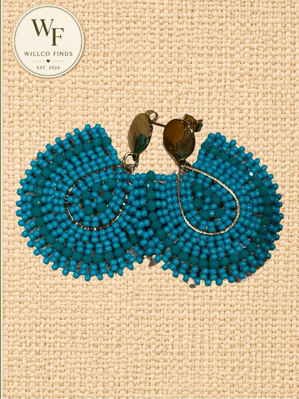 Turquoise Blue Beaded Statement Drop Earrings Gold Tone
